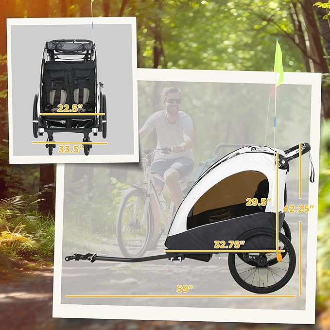 Aosom Bike Trailer for Kids 3 In1 Foldable Child Jogger Stroller Baby Stroller Transport Carrier with Shock Absorber System Rubber Tires Adjustable Handlebar Kid Bicycle Trailer