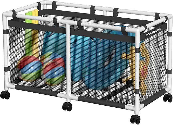 Pool Storage Bin, 90 Gallons, Holder for Noodles, Toys, Floats, Towels, Mesh Organizer for Swimming Equipments, Mini Plus Style
