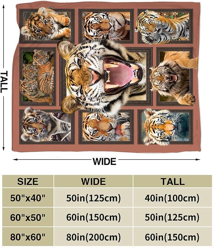 Tiger Blanket Fleece Soft Warm Plush Wild Animal Throw Blanket Lightweight Plush Fuzzy Cozy Mexican Tigers Blankets for Lover Kids Adult Suitable for Couch Sofa Bed 60"X50"