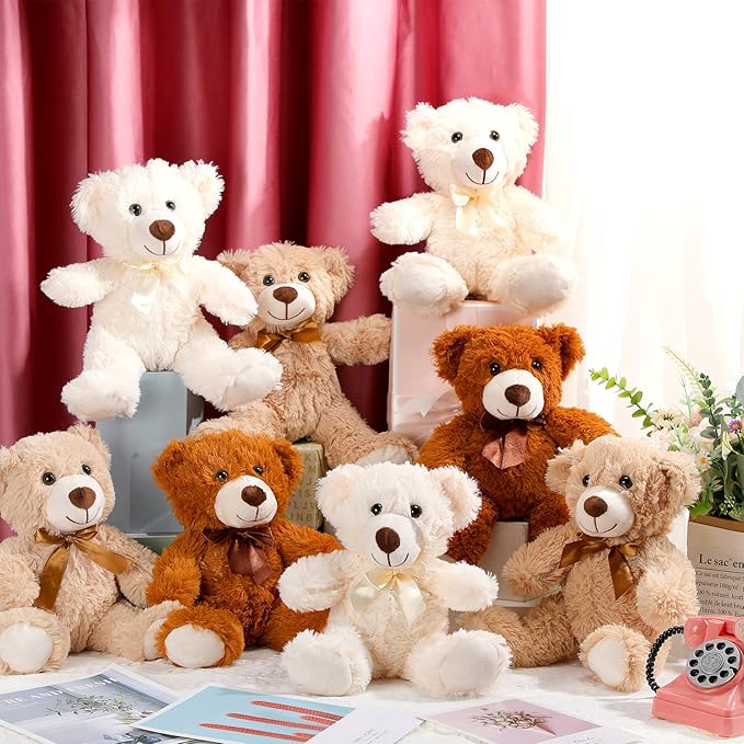 Zhanmai 12 Pcs 14 Inch Bear Stuffed Animal Bulk Gifts Bulk Soft Plush Stuffed Bear for Bridal Christmas Anniversary Centerpiece Baby Shower Party Favor