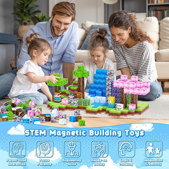 Magnetic Blocks, 108PCS Magnetic Building Blocks for Kids, STEM Build Magnets Forest World Set for Toddler Birthday Xmas Gifts, Montessori Sensory Toys for Boys Girls Aged 3-12, 1" Magnet Cubes