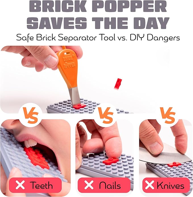 Brick Popper - Separator Tool - World's Fastest Brick Remover for Kids and Adults, Gifts for Ages 6 Year Old and up, Tools Stocking Stuffer (Orange)