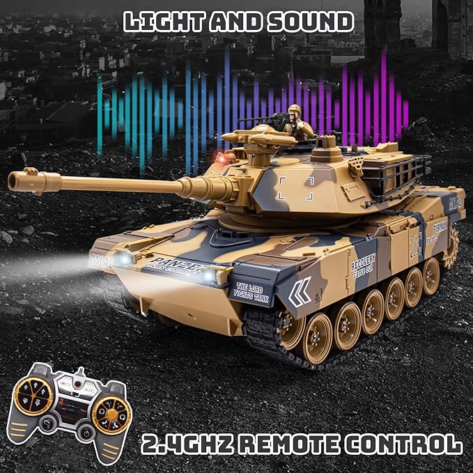 1:18 Scale Remote Control Army Tank - US M1A2 Battle RC Tank Model Toys for Adults - 15 Channel Full Function Military Toy with 360 Degree Rotating Turret Smoke Light Sound