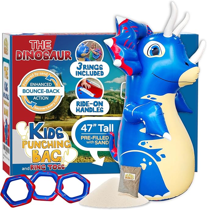 INFLATABLE DUDES Dinosaur -Kids Punching Bag | Already Filled with Sand| Bop Bag | Premium Inflatable Toy | Punching Bag for Kids | Enhanced Bounce-Back Action! | Indoor Outdoor - Party Games
