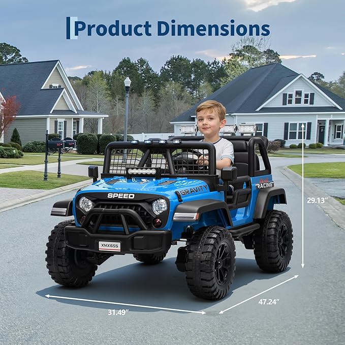24V 2 Seater Kids Electric Truck with Parent Remote Control, 4WD Ride on Car for Toddlers & Kids 4-8, 100Min Battery, Dual Motor, All Terrain Electric Vehicle Gift for Boys Girls