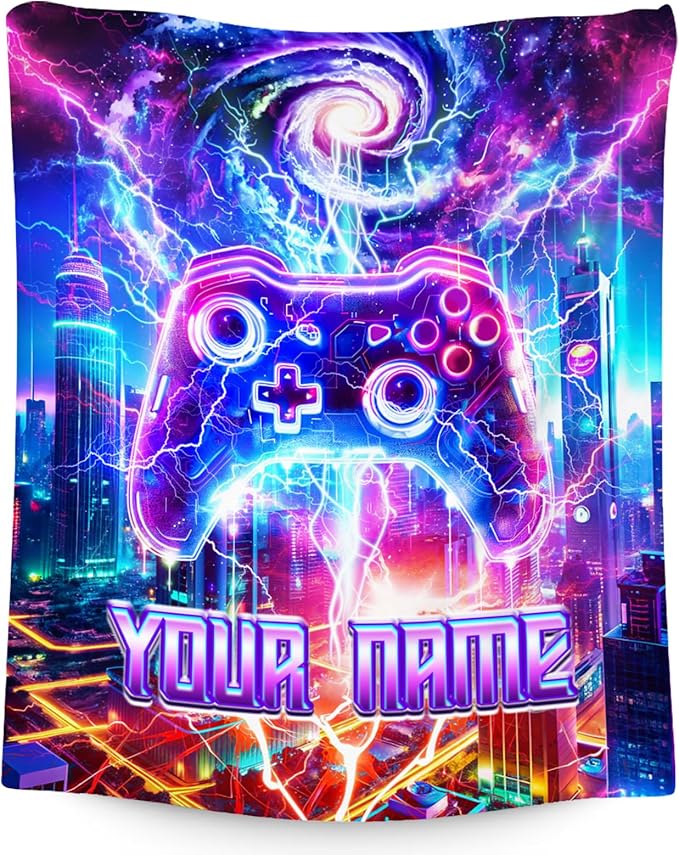 Personalized Kids Blanket with Name - Gaming Blanket for Boys Teens - Custom Gifts for Gamers - 40"x50" Soft Plush Game Throws for Son Grandson