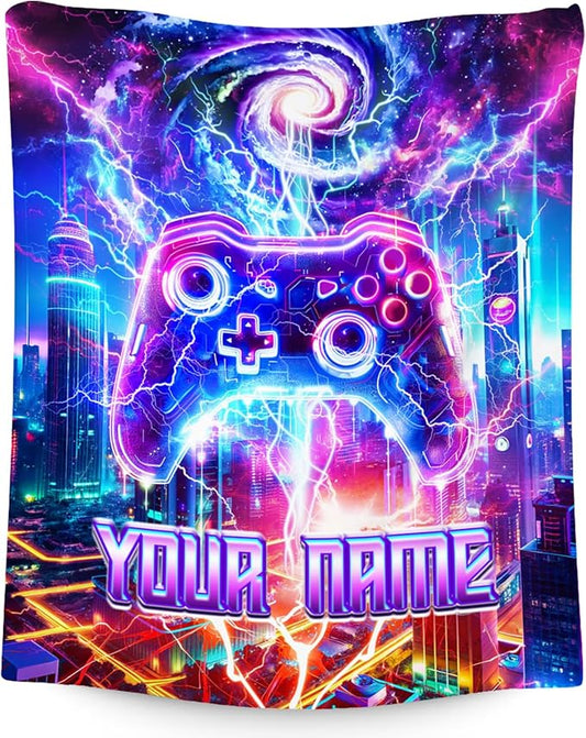 Personalized Kids Blanket with Name - Gaming Blanket for Boys Teens - Custom Gifts for Gamers - 40"x50" Soft Plush Game Throws for Son Grandson