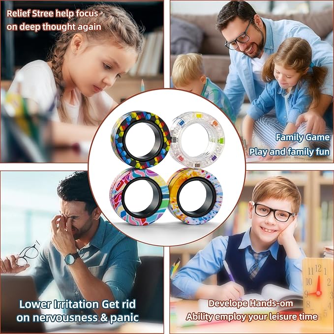 12Pcs Magnetic Adults Fidget Toys Rings,Stocking Stuffers for Kids 8-12,Fidget Spinner Rings for Anxiety Relief Therapy ,Party Favors Gifts for Teen Boy and Girl