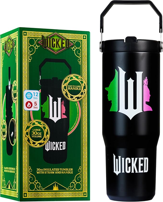 Get Trend Wicked Tumbler with Straw 30oz Girls Teens Insulated Cup with Lid Handle Travel Mug Cups with Lids for School Sports Gifts for Girls (Black Wicked)