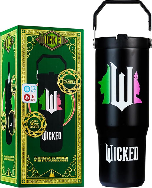 Get Trend Wicked Tumbler with Straw 30oz Girls Teens Insulated Cup with Lid Handle Travel Mug Cups with Lids for School Sports Gifts for Girls (Black Wicked)