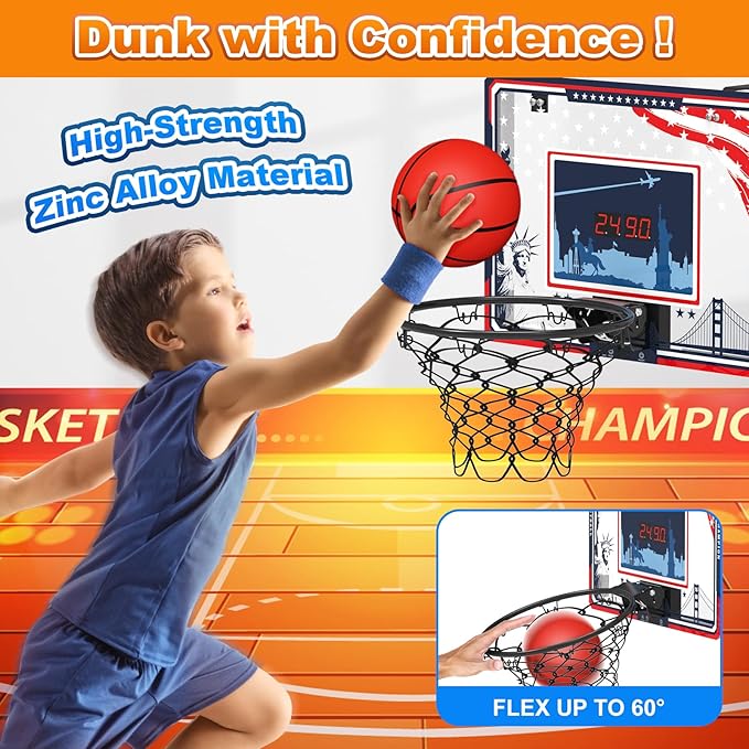 Indoor Basketball Hoop, Mini Basketball Hoop with LED Lights, Timer and Scoreboard, Indoor Basketball Hoop for Kids 3-12, for Boys and Girls