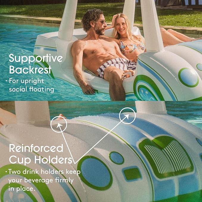 FUNBOY Country Club Golf Cart Pool Float, Two Cup Holders, Removable Fringe Shade, Float for Summer Pool Party and Entertainment