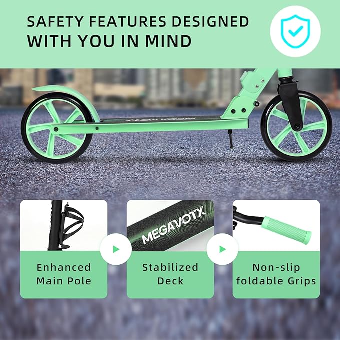 Foldable Kids Scooter with 8 inch Sturdy Wheels - Scooters for Kids, Teens, Adults Ages 8+, Adjustable Handlebar, Gift for Boys&Girls, 220lbs Max Load, Bearing ABEC7,Cup Holder