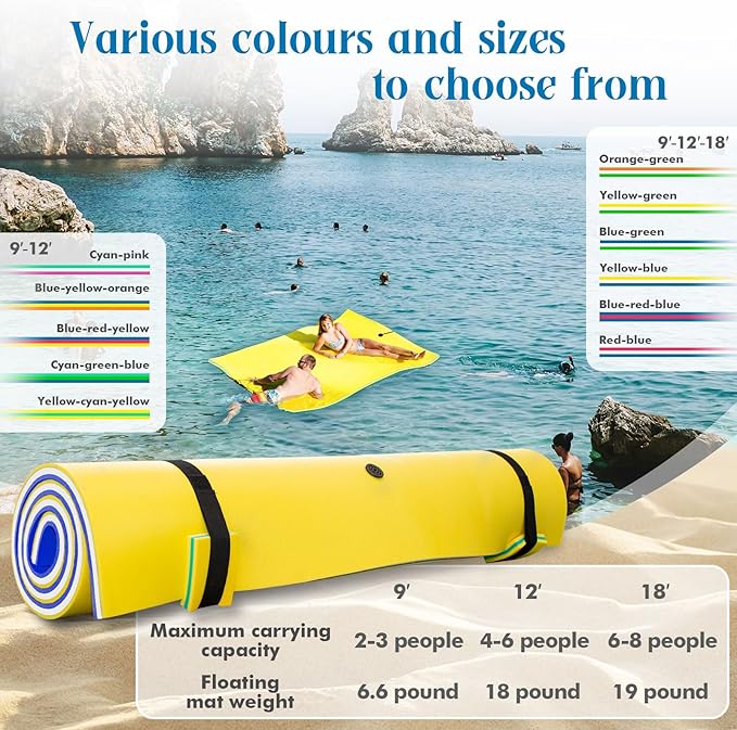 Lily Pad Floating Mat, 7/9/12/18 FT Floating Mat, Pool Float for Water Recreation, Floating Water Mat, 3-Layer Tear-Resistant XPE Foam for Boat, Beach, Ocean, Pool,Lake