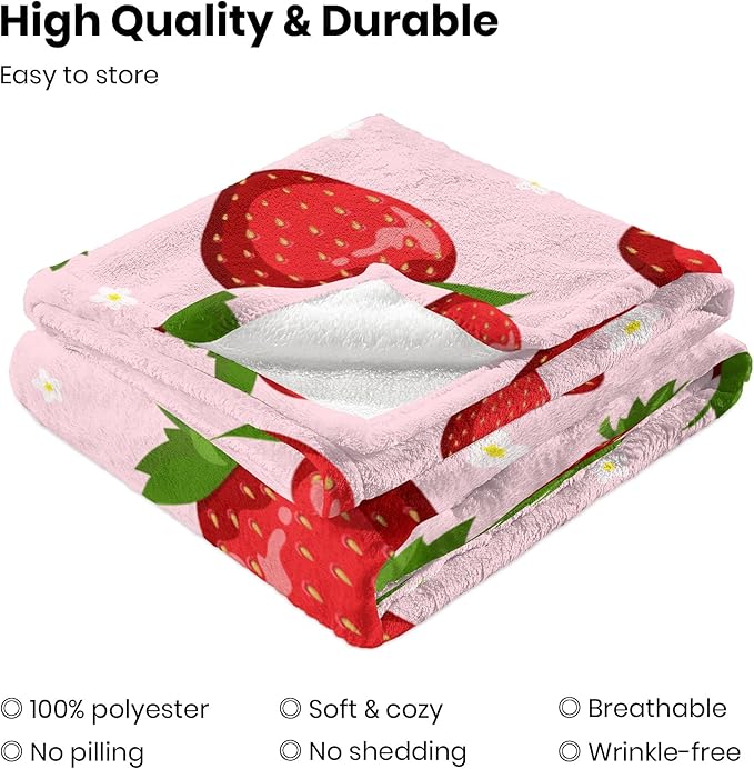Pink Strawberry Blanket for Kids Girls, Soft Lightweight Strawberry Throw Blanket for Sofa Bed Traveling Camping Gifts Idea 50x60 inches