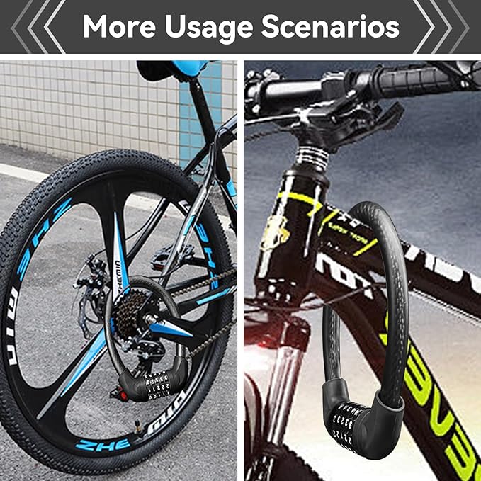 5 Digit Combination Bike Cable Lock, Lightweight Bicycle Lock Anti Theft Resettable Combination Portable Bicycle Cable Locks for Bike, 22inch, Black