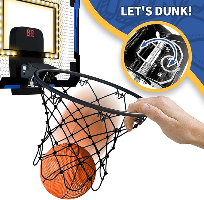 QDRAGON Mini Basketball Hoop with Scoreboard/LED Light, Glow in The Dark Over The Door Basketball Hoop Indoor, Toy Gifts for Kids/Adults/Boys/Girls