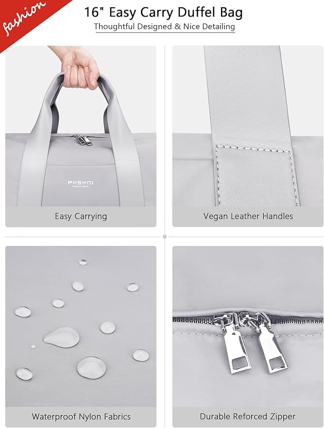 Compact Sports Gym Bag for Women and Men, Cute Mini Duffle Bag with Wet Pocket & Shoes Compartment, Personal Item Travel Workout Bag, 16"-Small, Grey