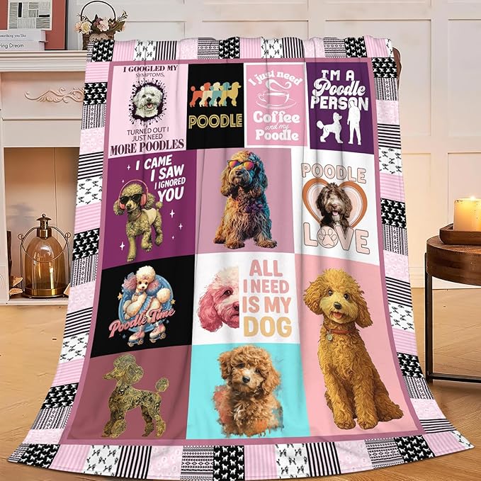 Poodle Throw Blanket Poodle Puppy Stuff Gifts for Dog Lover Kids Girls Boys Adults Women Men Soft Cozy Warm Plush Fluffy Fuzzy Fleece Blanket Decor 50''X60''