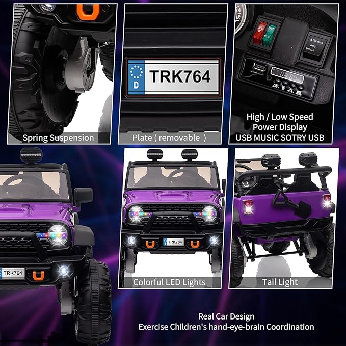 2 Seats 24V Kids Ride on Truck with Remote Control, Battery Powered Electric Ride Car Toy for 3-8 Years, 4 Motors,20" Seat Width for 2 Seaters, LED Light,Music,High/Low Speeds,Shovel, USB