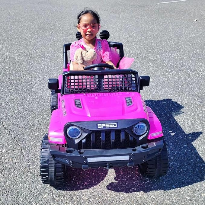 12V Ride On Car, Electric Car for Kids, Ride on Toys, Kids Cars with 3 Speeds Adjustable, Bluetooth, Parent Remote Control, Spring Suspension, AUX Port-Pink