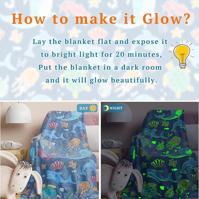 obinsm Glow in The Dark Blanket for Boys & Toddlers