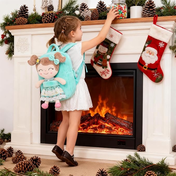 Gloveleya Kids Backpacks Girls Backpack Plush Bags with Soft Baby Doll Green 9"