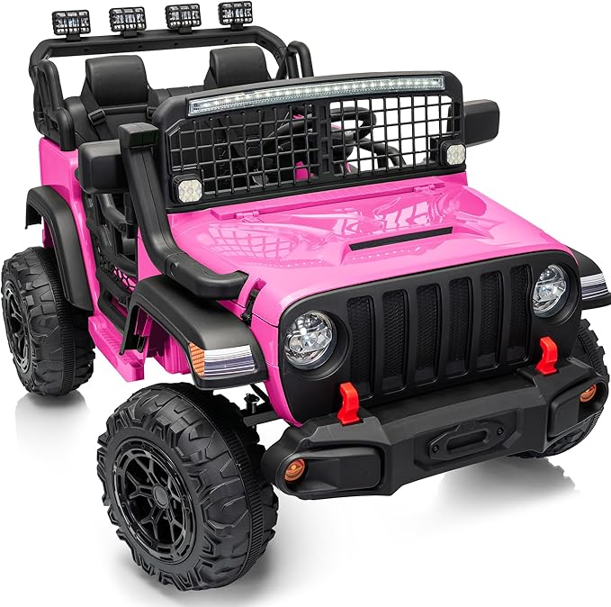 2 Seater Ride on Car Toy, 24V 4WD Electric Car for Kids 4-8 with Remote Control, 4x200W Motors, Capacity 110 lb - Pink