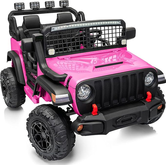 2 Seater Ride on Car Toy, 12V Electric Car for Kids 4-8 with Remote Control, Capacity 110 lb, LED Light - Pink