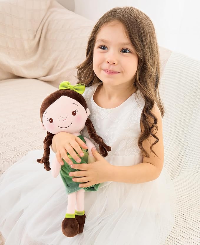 GAGAKU Soft Baby Doll Toys (16'') for Girls, My First Baby Rag Dolls for 1 Year Old Girl Birthday Gift Plush Doll Toys Machine Washable Baby Doll for Toddler Kids Infants - Forest Girl