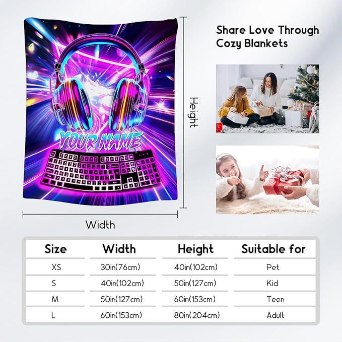 Custom Boys Blanket - Gaming Blankets for Teenage Boys - Personalized Kids Blanket with Name - 60"x80" Warm Flannel Gamer Throws for Bed