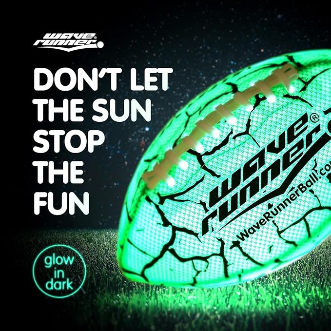 Wave Runner Glow in The Dark Junior Size Waterproof LED Football for Kids, Teens & Adults – Color-Changing Light Up Football with Type-C Rechargeable Design & Pump Included
