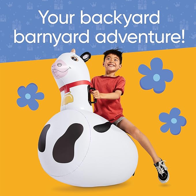 Hearthsong Hop N Go Inflatable Bouncy Cow Riding, Hopping Toys for Kids Ages 5+ - Ride On Bouncer Animal Hopper Jumping Toys for Outdoor Games