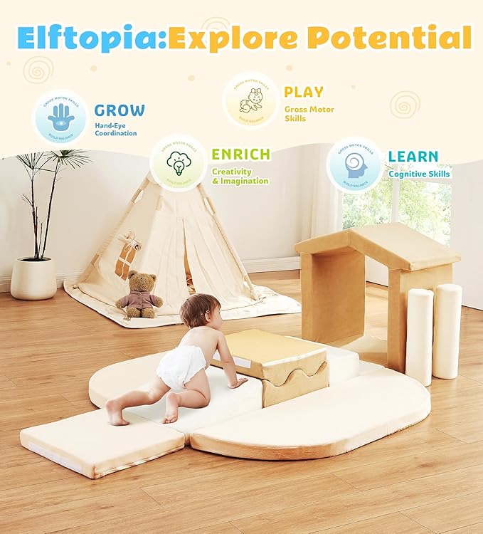 10-Piece Foam Climbing Blocks with Ramp & Stairs for Toddlers,Soft Play Gym Set,Foam Toddler Climbing Toys for Indoor Crawling,Sliding & Creative Play-Classic Color