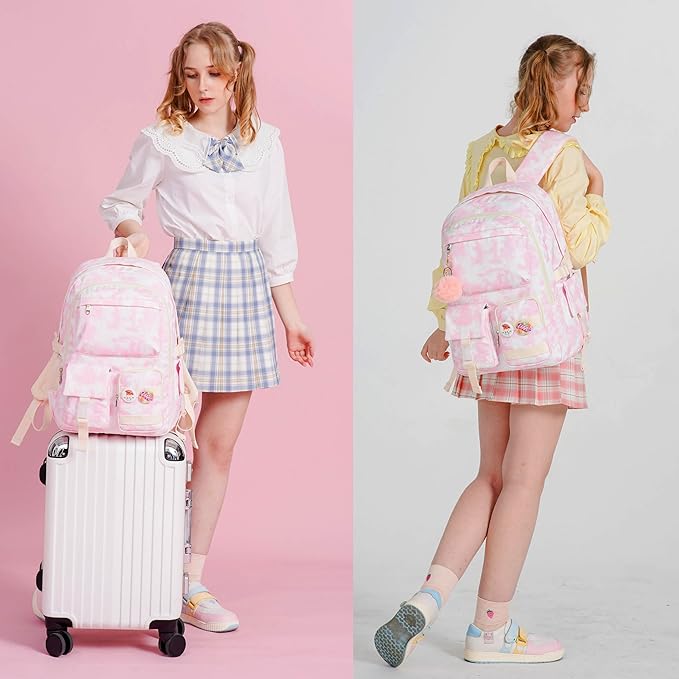 Hidds Laptop Backpacks 16 Inch School Bag College Backpack Anti Theft Travel Casual Daypack Bags Cute Bookbags Large Colorfull Carry on Back Pack for Teens Girls Women Students (Pink-1)