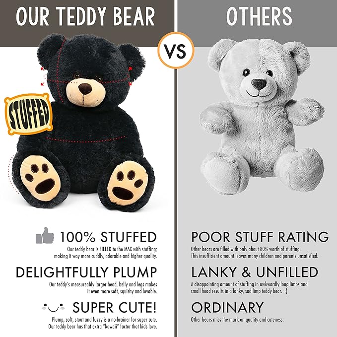 LotFancy Teddy Bear Stuffed Animals, 20 inch Soft Cuddly Plush Black Bear, Cute Toy with Footprints, Gift for Kids Baby Toddlers on Baby Shower, Birthday, Christmas, Easter Decoration