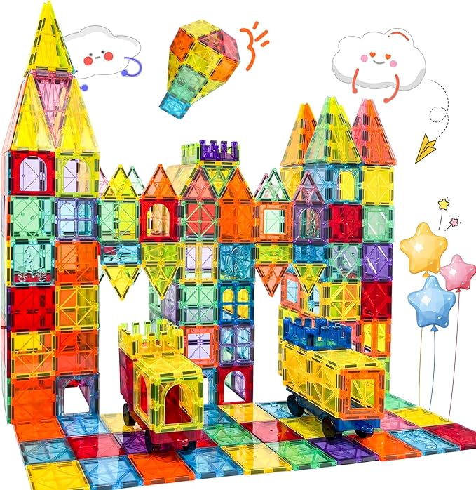 100 Piece Set Magnet Building Tiles Toddler Toys Magnetic 3D Blocks Construction Playboards for Kids Ages 3-12