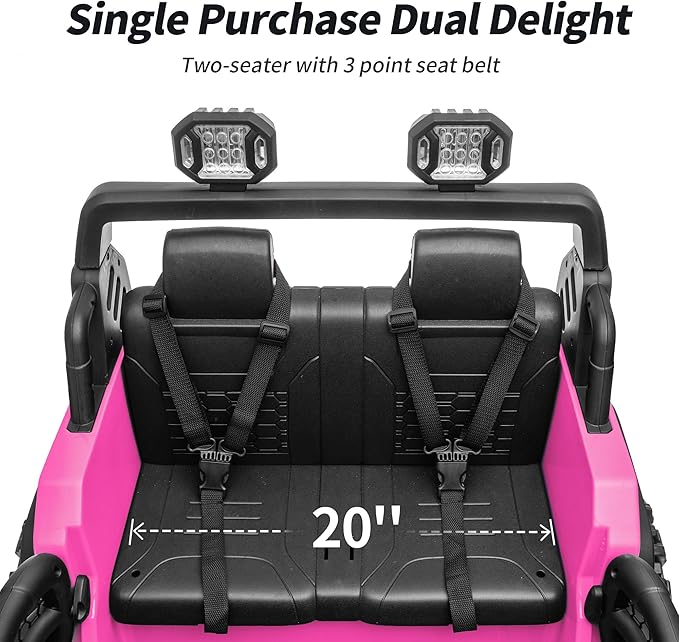 2 Seater Ride on Car Toy, 12V Electric Car for Kids 4-8 with Remote Control, Capacity 150 lb, LED Light - Hot Pink