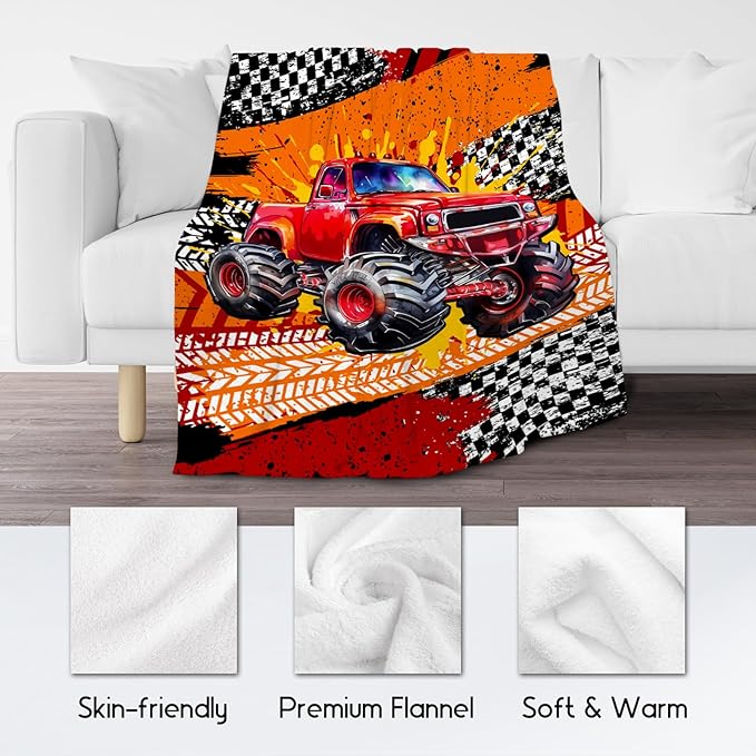 Toddler Blankets for Boys, Truck Gifts for Adults Teens, 60"x80" Plush Cozy Car Throw Decor for Bedroom