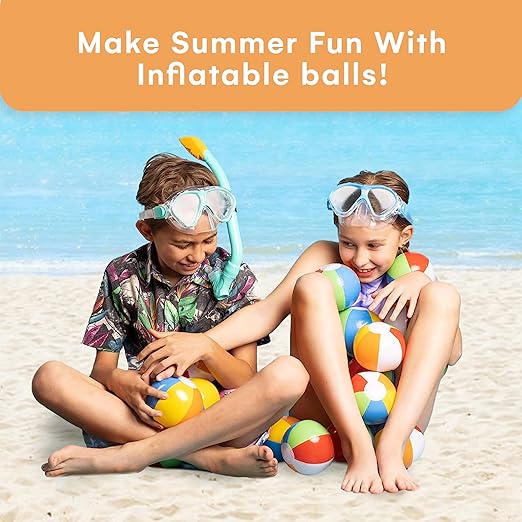 Top Race 25 Pack Mini Beach Balls Bulk Pack - 6 Inch Inflatable Rainbow Beach Balls for Kids - Ideal Pool Toys, Centerpieces for Tables, Lake Toys, Theme Party Decorations