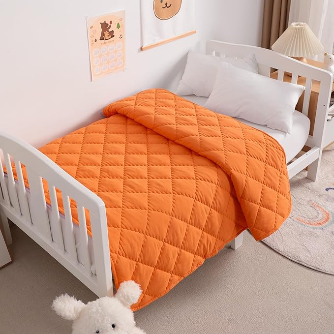 NTBAY Down Alternative Toddler Comforter, Lightweight and Warm Solid Color Baby Crib Quilted Blanket, 39x47 inches, Orange