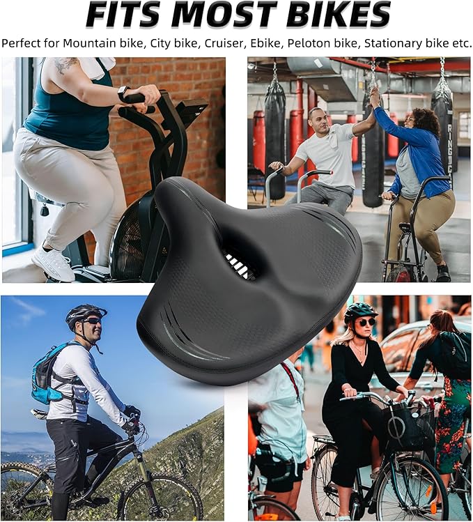 Oversized Bike Seat for Men & Women Comfort, Extra Wide Soft Padded Bicycle Seat Cushion, Large Comfortable Replacement Saddle for Peloton, Stationary Exercise Bike, Cruiser, Ebike, City Bike