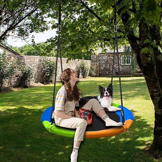 40" Saucer Tree Swing for Kids - 500Lb Weight Capacity, Waterproof Platform Swing Seat with Adjustable Ropes for Kids Playground Outdoor Activity Backyard Fun