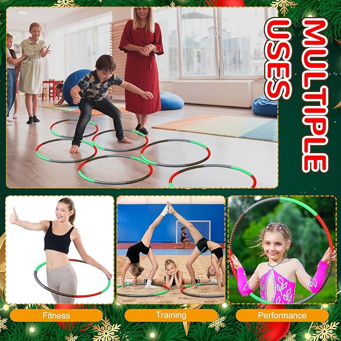 Sratte 12 Pcs Toy Hoop for Kid Detachable Adjustable Toy Hoop Colored Exercise Ring Plastic Circle for Kid Teen Gymnastics Equipment Require Self Assembly(28 Inch,Red, Gold, Silver, Green)