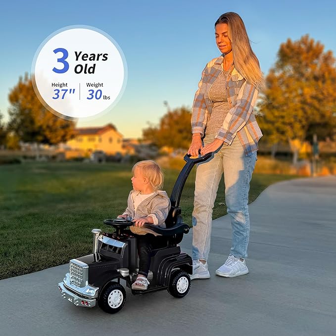 3-in-1 Ride on Push Car for Toddler with Handle, Toddler Ride on Toy for Boys Aged 1-3, Stroller Sliding Walking Car w/Music, Horn and Lights - Black