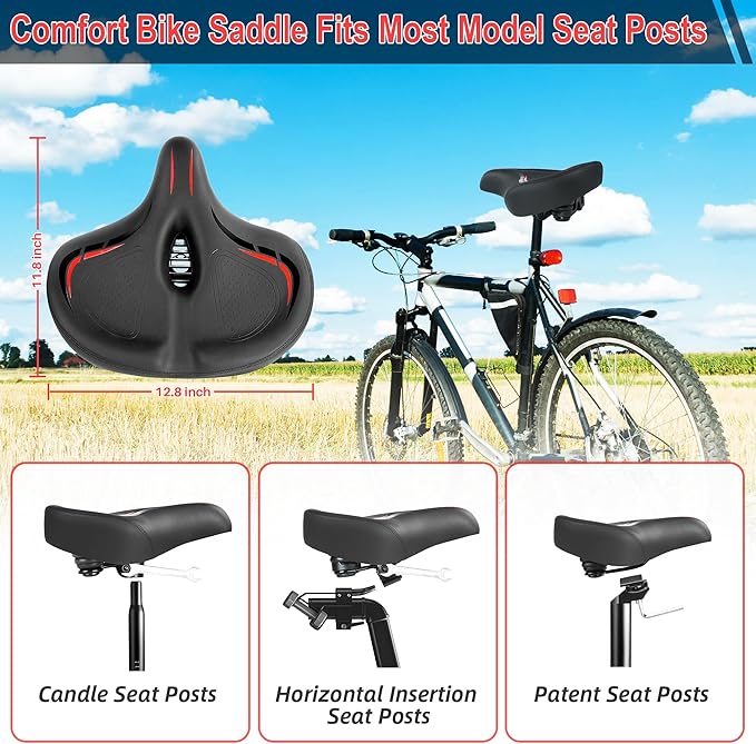 Oversized Bike Seat for Peloton Bike & Bike+, Wide Bicycle Saddle Replacement Compatible with Peloton, Exercise or Road Bikes, Seat Cushion for Men & Women
