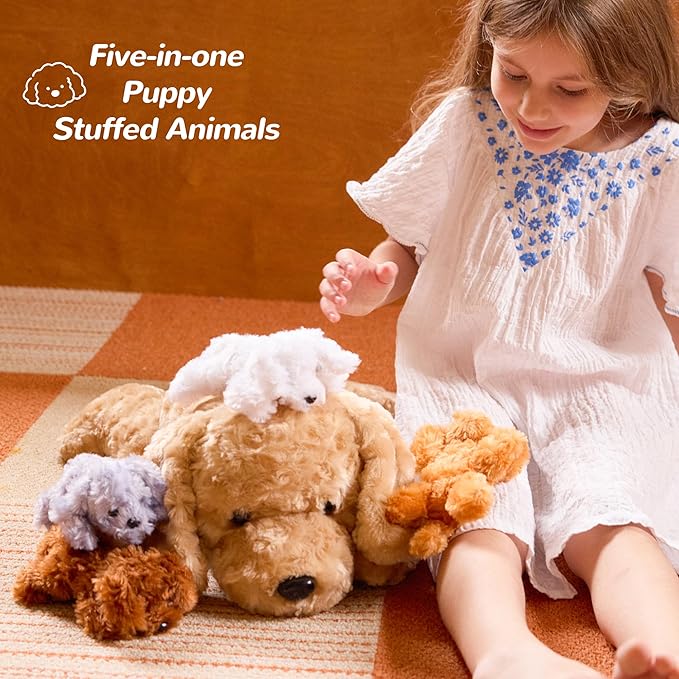 5 Pieces Dog Stuffed Animals for Girls,1 Mommy Dog with 4 Babies,Puppy Stuffed Animals Gifts for Girls 3 4 5 6 7 8 9 Years,Soft Plush Toys for Kids Christmas,Valentine's,Birthday,Children's Day