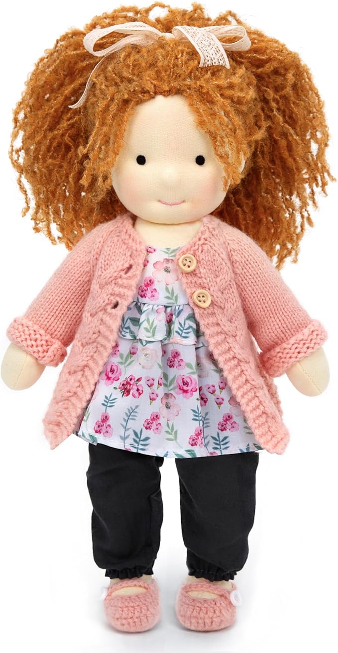 BlissfulPixie Handmade Waldorf Doll- Elsee 12", Soft Girl Rag Doll with Cute Stuffed Plush, Ideal for Babies & Toddlers