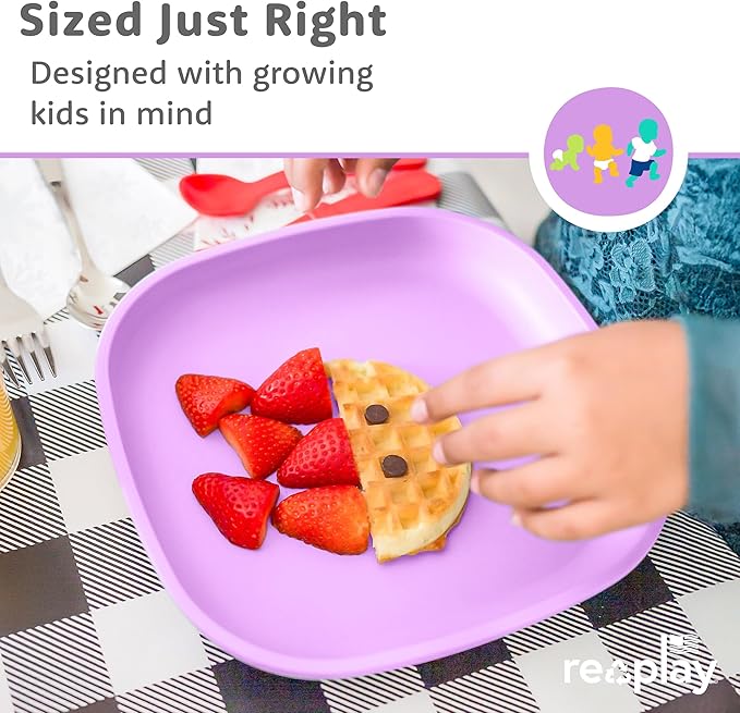 Re-Play Toddler Plates - 22 Oz. Deep-Walled Flat Kids Plates - Dishwasher & Microwave Safe - Made in USA - Set of 4-7.37" x 7.37" x 1.25" - Princess