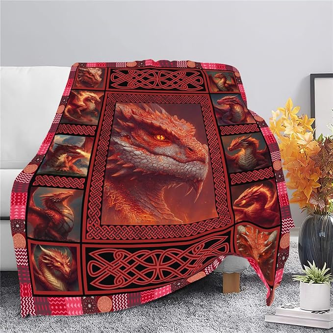 Dragon Throw Blanket Dragon Stuff Gifts for Kids Girls Boys Adults Women Men Soft Cozy Warm Plush Fluffy Fuzzy Fleece Blanket Decor 60''X80''